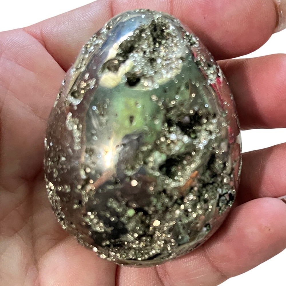 Pyrite Crystal Egg Gold Polished Mineral Specimen Druzy 8oz